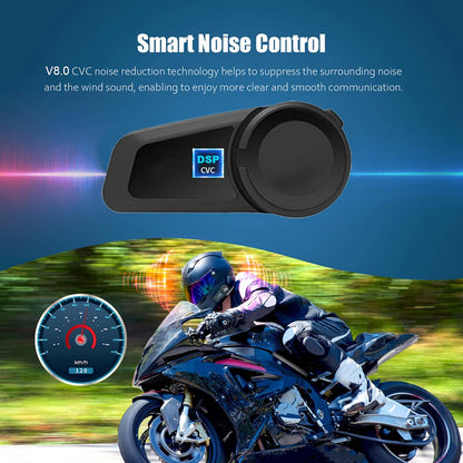 QSPORTPEAK Motorcommunicatiesysteem, M2 motorfiets bluetooth intercom met stereogeluid, motorfiets helm headset tot 6 bestuurders (1000 m bereik, waterdicht, FM-radio, voice prompt) (2 stuks)