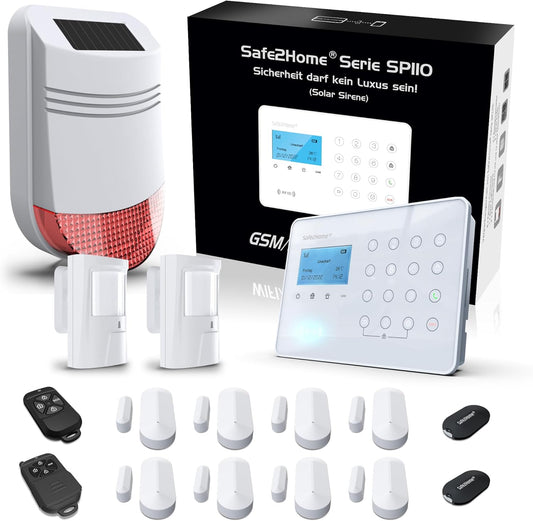Safe2Home Draadloze alarmsystemen, grote set SP110, Sabotabescherming, sirene, Duits - alarmsysteem, SMS-alarmering, alarmsystemen voor thuis en kantoor