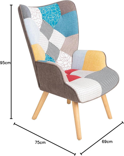 Gardenia Quebec Patchwork Relax Chair 69x75x95 - Rustic, Multicolor, Patchwork Chair - Relaxed, Living Room