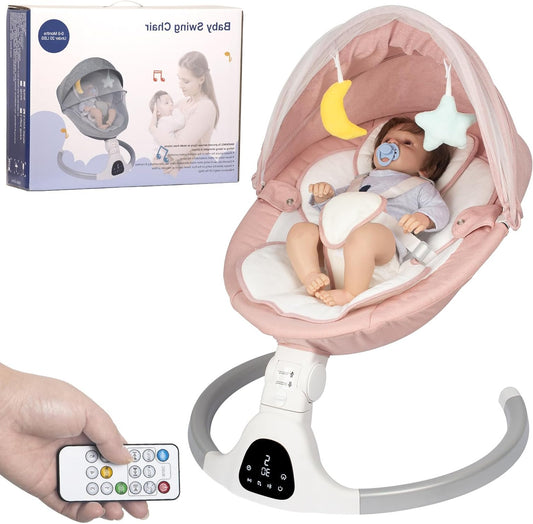 Baby Electric Swing with Bluetooth Remote Control, Timing Function and 10 Music, 5 Rocking Speeds, 3 Seat Positions, Baby Bouncer for Boys and Girls, Indoor and - QUORE