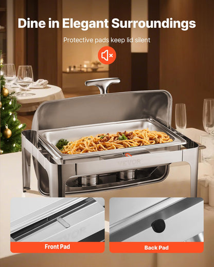 Voedselwarmer – Warmhoudplaat – Buffetwarmer – Cateringwarmer – Zelfbediening – 8,5 Liter Inhoud – Roestvrij Staal Met Inklapbaar Deksel