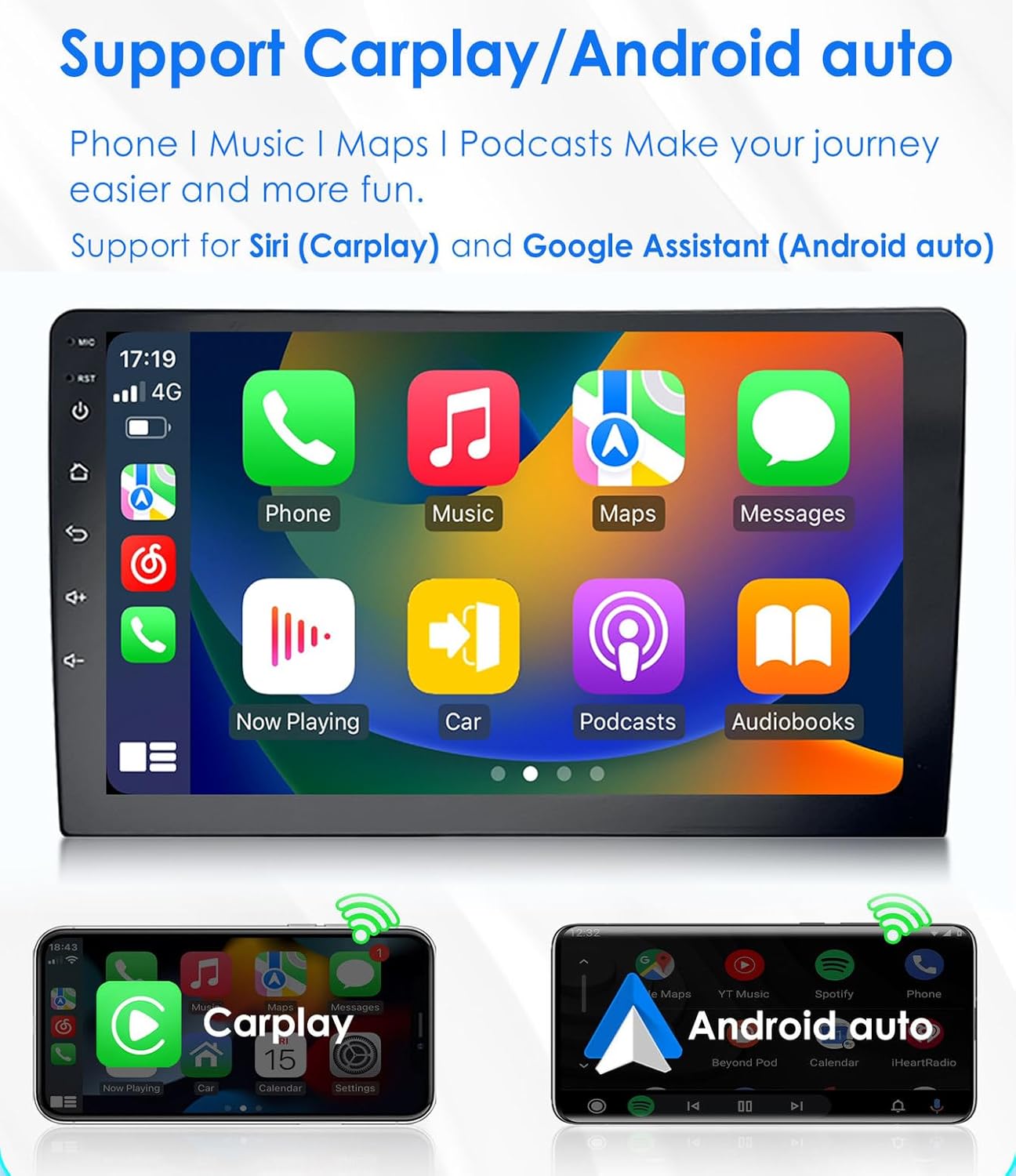 Autoradio – Navigatiesysteem – Multimedia Speler – Inbouwradio – Auto Dashboard Unit – 9 Inch HD Touchscreen – Draadloze Carplay & Android Auto – Achteruitrijcamera Met Nachtzicht