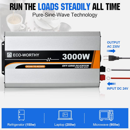Omvormer – Spanningsomvormer – Inverter – Off-grid Omvormer – Zuivere Sinusgolf – 3000W Continu Vermogen – LCD Display Met Slimme Ventilator