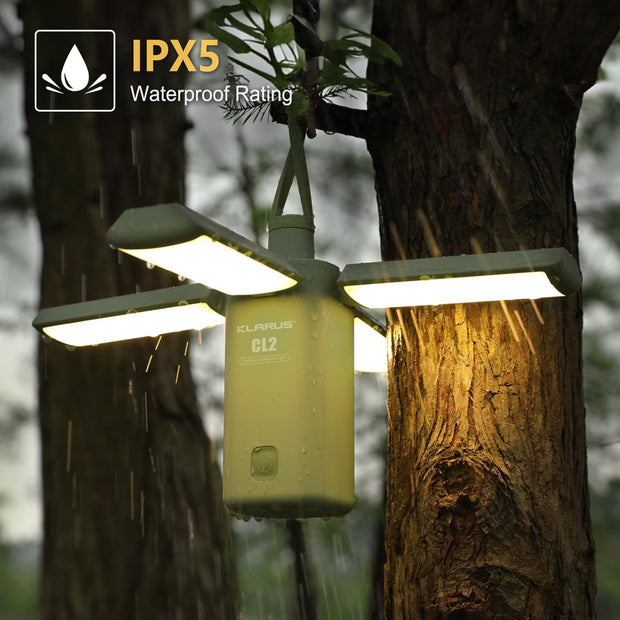 KLARUS CL2 multifunctionele campinglantaarn, 10000mAh oplaadbare campinglamp, 750 lumen opvouwbare campinglamp met 8 lichtstanden, IPX5 waterdichte LED-lantaarn voor tenten Outdoor Fishing Emergency