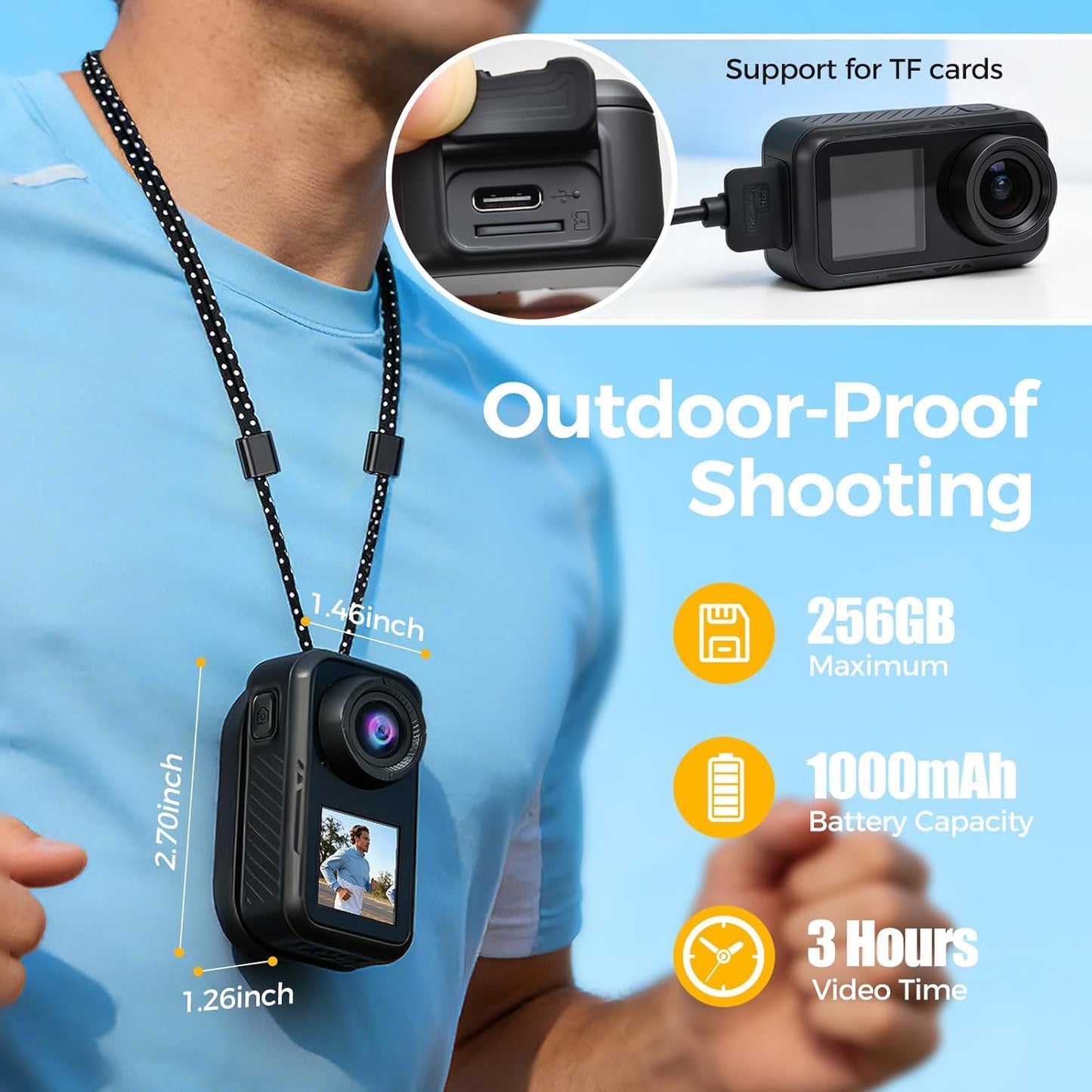 AIKER Action Cam 4K WiFi bijgewerkte versie, ultra-Hd-beeldkwaliteit, elektronische beeldstabilisatie, dual screen display, bodycam, helmcamera voor motorfiets, 360° actiecamera, multifunctionele
