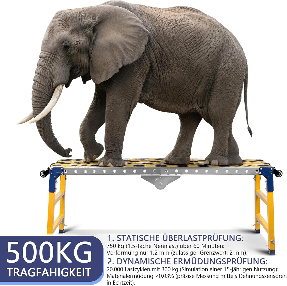 2-in-1 stabiel werkplatform + mobiele lastafel met antislip plakstrips, 160 x 36 cm inklapbaar werkplatform steiger werkbank verzinkt met in hoogte verstelbaar, 500 kg belastbaarheid