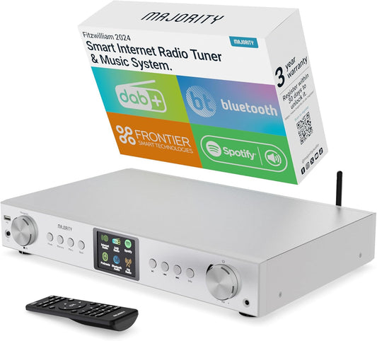 Radio DAB Plus, internetradio, WLAN-tuner, DAB+ internetradio-ontvanger, ontvanger voor stereo-installatie, internetradio-adapter, hifi-tuner met Spotify Connect & Podcasts, MAJORITY Fitzwilliam