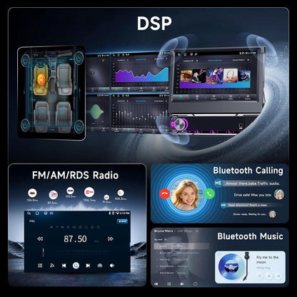 Hodozzy 6G + 128GB Android 15 autoradio, 1 Din scherm, uitschuifbaar met Carplay Wireless Android Auto, 7 inch touchscreen, navigatie, GPS radio met wifi, Bluetooth, FM/AM/RDS, DSP, USB en