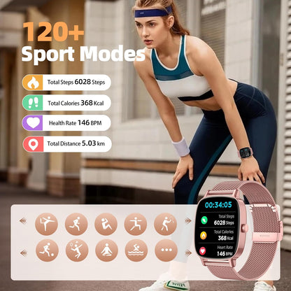coioc Smartwatch voor dames, HD fitnesstracker, meer dan 120 sportmodi, fitnesshorloge voor iOS en Android, goud