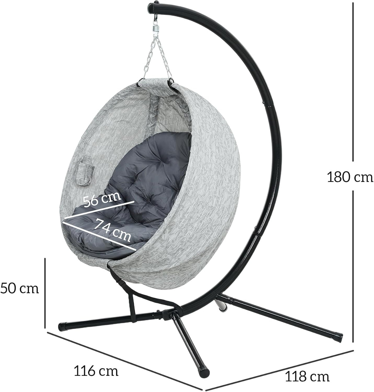 Hangstoel – Schommelstoel – Hangmand – Tuinstoel – Relaxstoel – Grijs – 13 Cm Dik Kussen – Inklapbaar Frame