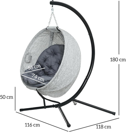 Hangstoel – Schommelstoel – Hangmand – Tuinstoel – Relaxstoel – Grijs – 13 Cm Dik Kussen – Inklapbaar Frame