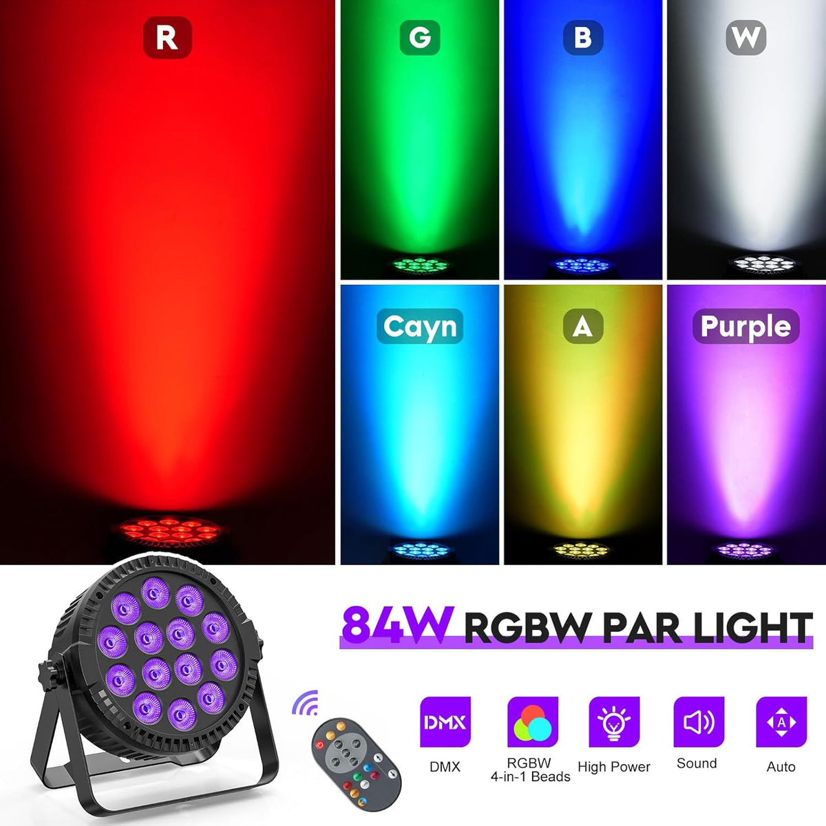 4 stuks led per schijnwerper podiumlicht met tas, 84 W RGBW DMX disco feestlicht met afstandsbediening automatische master-slave geluidsmodi voor DJ bar bruiloft Halloween Kerstmis