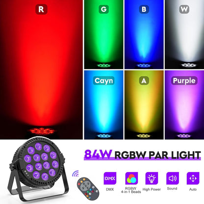 4 stuks led per schijnwerper podiumlicht met tas, 84 W RGBW DMX disco feestlicht met afstandsbediening automatische master-slave geluidsmodi voor DJ bar bruiloft Halloween Kerstmis