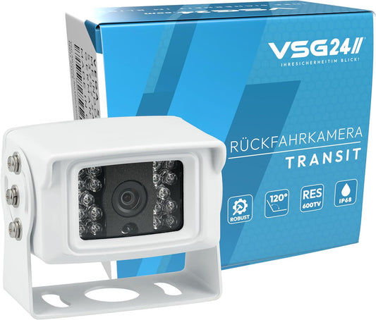 VSG 24 23132 Transporter achteruitrijcamera, Heavy Duty, camera incl. adapterkabel, 600TV resolutie, nachtzicht, 120° hoek, 12 V, IP67 - wit