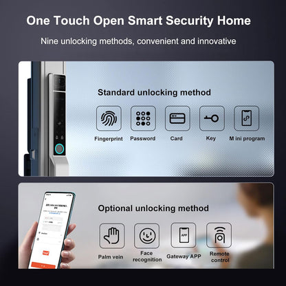 Smart Lock 2,4 GHz WiFi Keyless toegangsdeur slot greep aluminium biometrische deur Ty App voor 40-120 mm dikte kantoor thuis slaapkamerdeur (zwart)