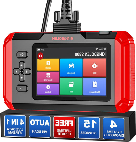 KINGBOLEN S800 OBD2 Code Reader, MOTOR, ABS, SRS, AT 4 System Car Diagnostic Scan Tool, OBD2 Scanner with 15 Reset Service, Auto VIN, 16G ROM (Supports 256G Extension), Lifetime Free - QUORE