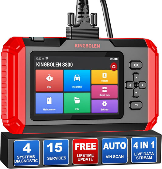 KINGBOLEN S800 OBD2 Codelezer, MOTOR, ABS, SRS, AT 4 Systeem Auto Diagnostische Scan Tool, OBD2 scanner met 15 Reset Service, Auto VIN, 16G ROM (Ondersteunt 256G Uitbreiding), Levenslange Gratis