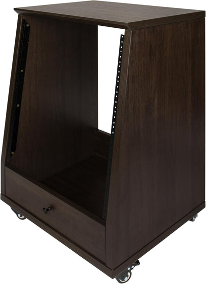 Studiorack – Audiorack – Studio Rack – Rackmeubel – Rackkast – Hoekig Bruin Met Vergrendelbare Wielen – 12U Rackruimte – 25 Mm Multiplex Tot 91 Kg