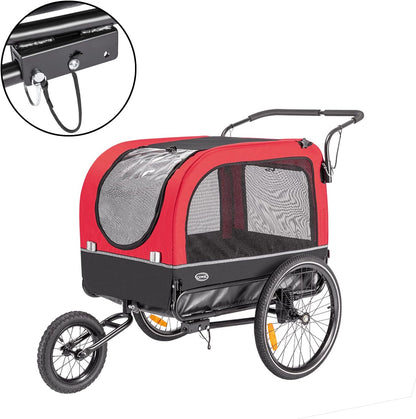 CXWXC Fietskar voor honden, 2-in-1, fietsaanhanger & jogger, hondenwagen met schokdemper, hondenaanhanger, maximale belastbaarheid 40 kg