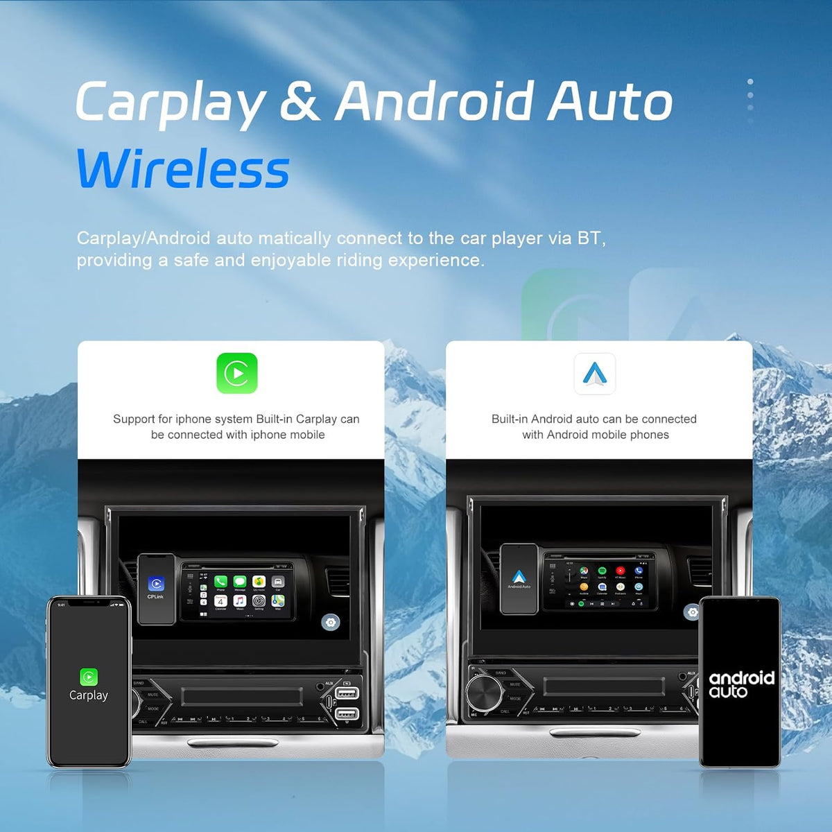 [2GB+64GB] SIXWIN 1 Din Android 13 autoradio met navigatiesysteem, 7 inch uitschuifbaar display autoradio met WiFi verbonden/GPS/Bluetooth/FM-ontvanger/USB/EQ/Mirror Link