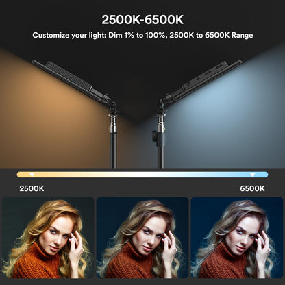 Led-Videolamp – Videolamp, Videolicht, Studiolamp, Fotolamp – Set van 2 met statieven en telefoonhouder – Dimbaar van 0 tot 100% – 3200 tot 5600 K, 8000 mAh batterij