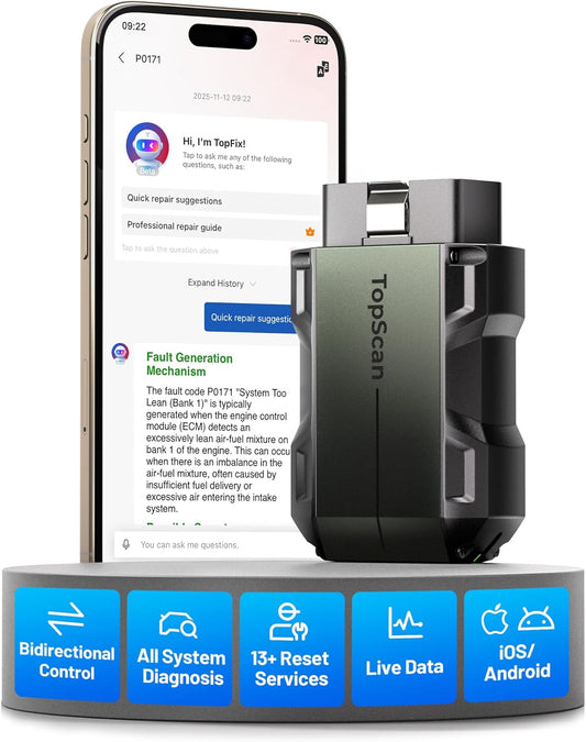 OBD2 Scanner – Auto Diagnose Tool – Foutcode Lezer – Vehicle Scanner – Bluetooth Scanner – Bidirectionele Communicatie – AI-Assistent met 13+ Servicefuncties