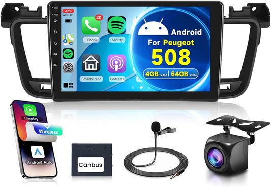 4G+64G Wireless CarPlay Android Car Radio 2 Din for Peugeot 508 2011-2018 9 inch Car Radio with Wireless Android Car Navigation GPS WiFi Mirror Link Bluetooth FM/RDS 32 EQ Steering Wheel Control - QUORE