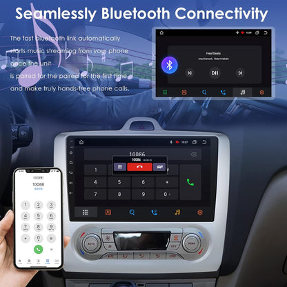 Android 12 Autoradio voor Ford Focus Exi AT 2004-2011, 4+32GB Bluetooth Auto Stereo GPS Navigatie met 9 Inch QLED Touchscreen Ondersteuning Carplay Weer Stuurbediening DSP RDS USB