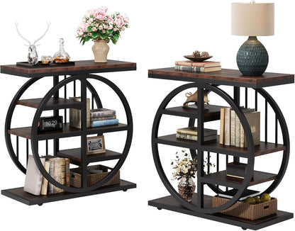 Tribesigns 5 Tier Side Table, Narrow Wood, 60 x 30 cm, Coffee Table, Sofa Table with Metal Frame, Industrial Side Table for Living Room, Tall Narrow Bedside Table for Bedroom