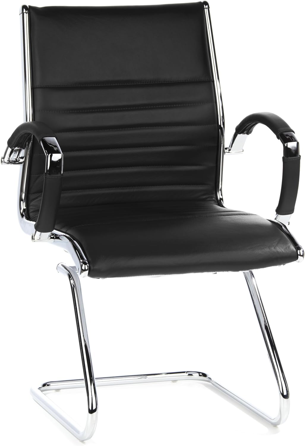 hjh OFFICE Parma V 660505 bezoekersstoel, leer, zwart/chroom, cantilever conferentiestoel met armleuningen