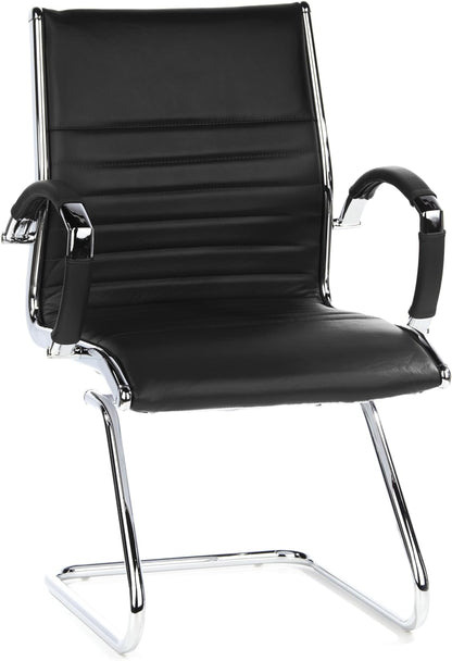 hjh OFFICE Parma V 660505 bezoekersstoel, leer, zwart/chroom, cantilever conferentiestoel met armleuningen