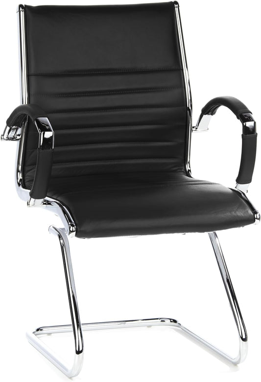 hjh OFFICE Parma V 660505 bezoekersstoel, leer, zwart/chroom, cantilever conferentiestoel met armleuningen
