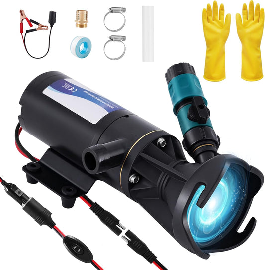 YUCHENGTECH 12V Afvalwaterpompen 12GPM Zelfaanzuigende Vuilwaterpompen,45 l/min 144 W, Fecaliënpomp 12V met Versnipperaar RV Versnipperingspomp voor Campers, Schepen, Jachten, Boten