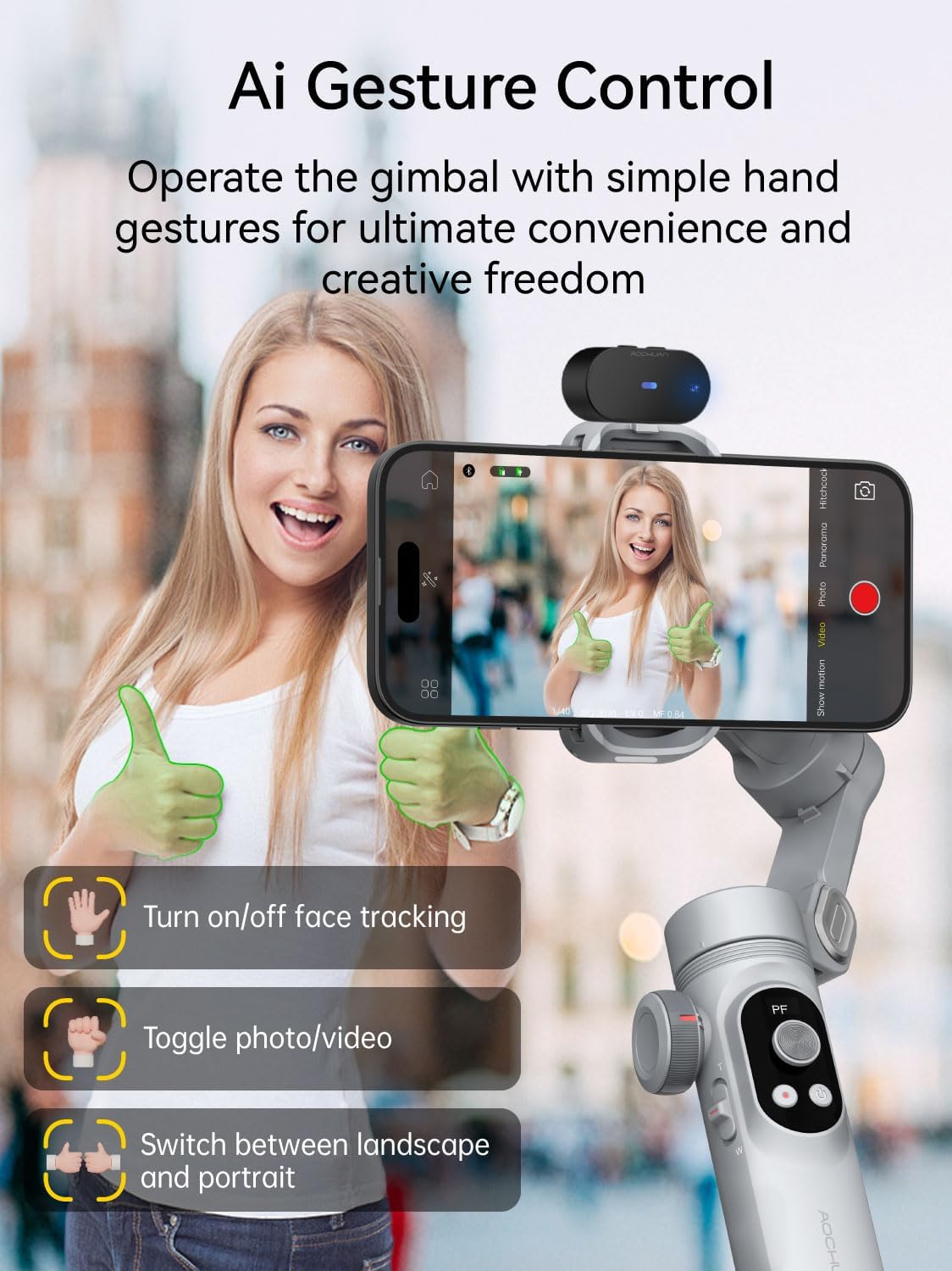 AOCHUAN 3-assige telefoon gimbal, gimbal stabilisator voor iPhone w/AI Vision Sensor, draagbaar voor iPhone/Andriod, telefoonstabilisator ingebouwd vullicht Perfect voor TikTok YouTube-Smart XPro AI