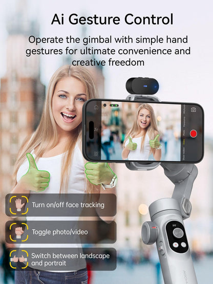 AOCHUAN 3-assige telefoon gimbal, gimbal stabilisator voor iPhone w/AI Vision Sensor, draagbaar voor iPhone/Andriod, telefoonstabilisator ingebouwd vullicht Perfect voor TikTok YouTube-Smart XPro AI