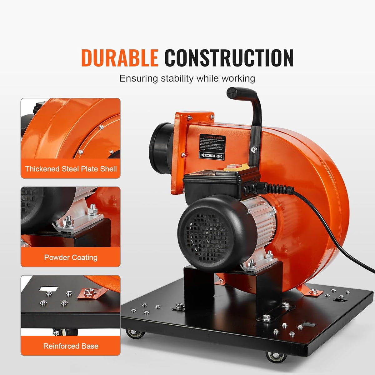 VEVOR Stofafscheider, luchtstroom 1HP 460 CFM, 80 l stofopvangzak, 2,5 μm zakfiltratie, mobiele houtstofcontainer voor industriële werkplaats met handvat en wielen