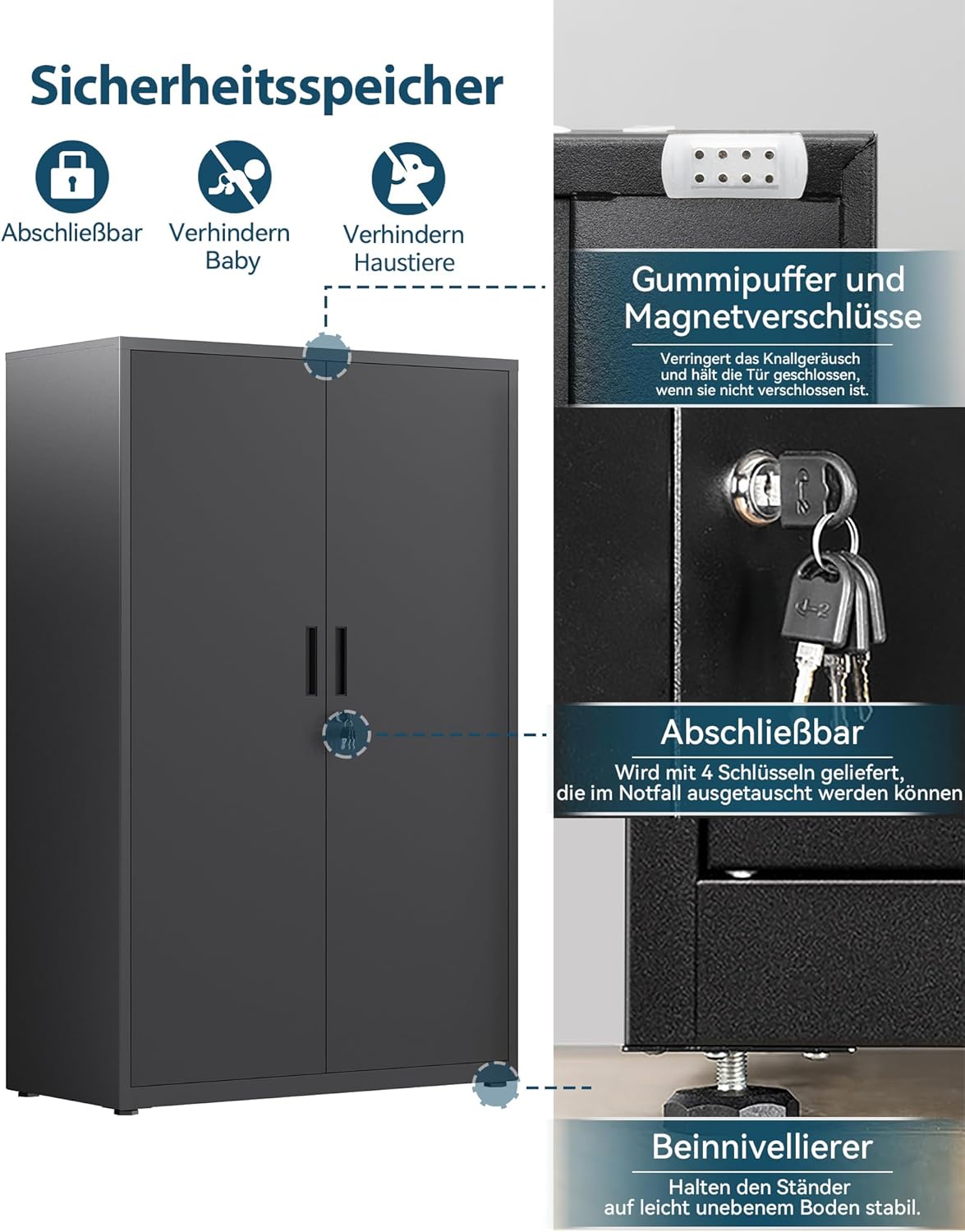 Dossierkast, afsluitbare garagekast, 4 niveaus bureaukast, zwart SC14BK
