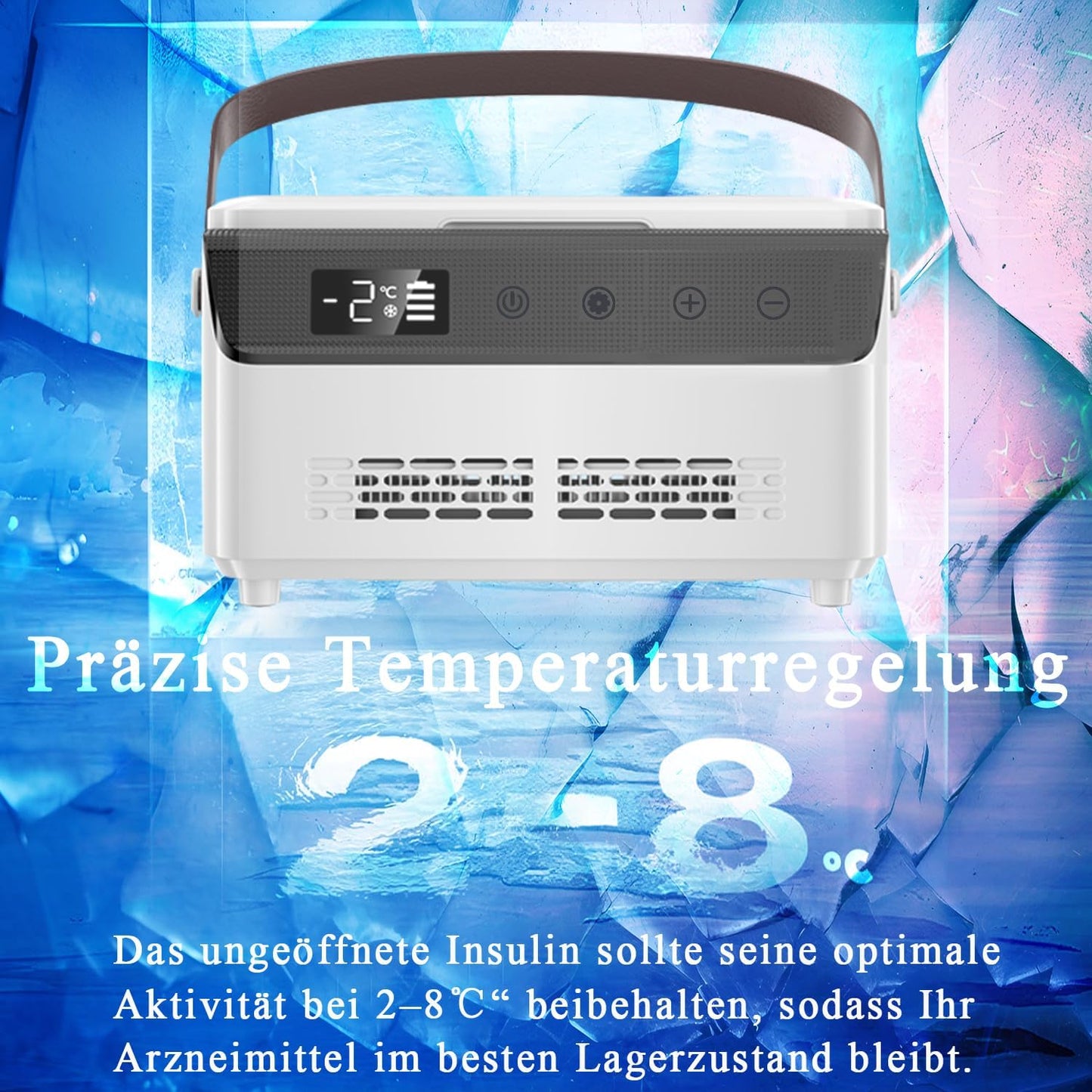 Insuline koelbox, mini-medicijnenkoelkast, draagbare medicijnenkoelkast, intelligente temperatuurcontrole, lcd-scherm, thuis, medische koeltas voor auto, reizen, met 3 batterijen