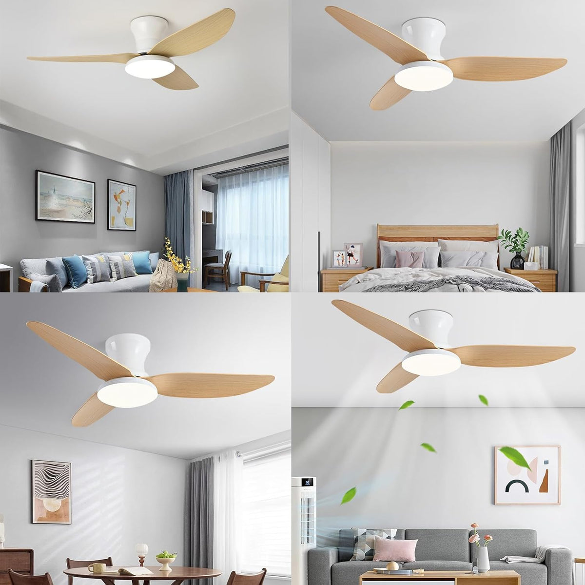 Plafondventilator met ledlicht, stil, plafondlamp, ventilator met afstandsbediening, 107 cm, omkeerbaar, DC-ventilator, 6 snelheden, timer voor eetkamer, woonkamer