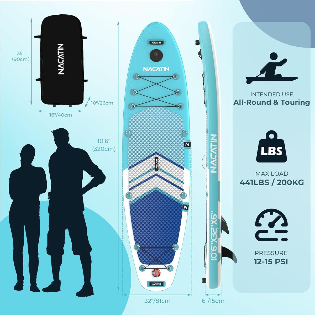 NACATIN Opblaasbare Stand Up Paddle Board SUP (blauw)