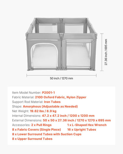 Speelhekje – Babyren – Kinderbox – Speelbox – Babyhek – Modular – Opvouwbaar – 120x120 CM – Ademend Net – Ritsdeur