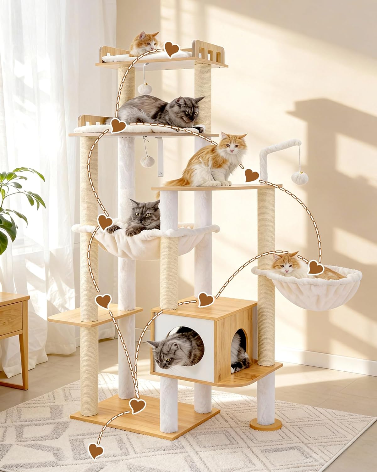 Krabpaal – Kattenboom – Krabmeubel – Klimpaal – Kattenmeubel – Walnootkleur – Duurzaam Sisal – Stabiel Ontwerp - QUORE