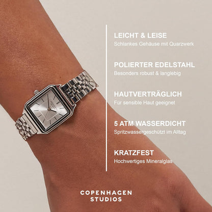 Vintage Square Watch - 24 mm - Elegant dameshorloge van gepolijst roestvrij staal met kwartsuurwerk - analoog polshorloge - 5 ATM waterdicht - krasbestendig
