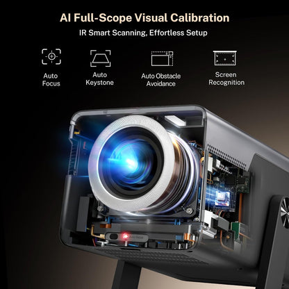 [Native 1080P/2000 ANSI/KI-spraakassistent] Smart Beamer met Android 14 OS 4K-ondersteuning, X7-projector met Hi-Res Audio KI Auto Focus & Keystone/Wi-Fi 6&Bidirectioneel Bluetooth 5.4/200" display