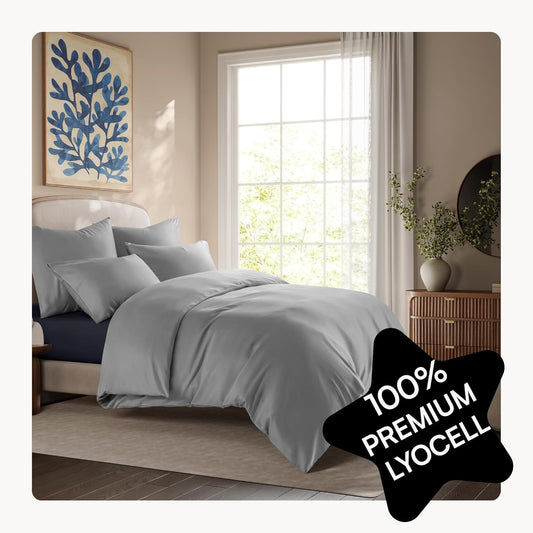 Tencel Beddengoed 200x200 Grijs Lichtgrijs + 80x80 cm | 100% Lyocell | bijzonder zacht hoogwaardig | Ritssluiting | Oeko-Tex | geschikt voor allergieën | Ademend tegen zweet