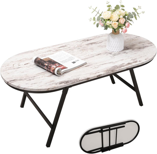 Opvouwbare Kleine Salontafel Hout Lage Salontafels met Metalen Benen Draagbare Ovale Middentafel Rustieke Boerderij Meubels voor Woonkamer Kleine Ruimtes Appartement