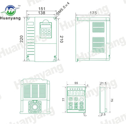 Vectorregeling Computerized Numerical Control (CNC) frequentieomvormer (VFD) van de motor, inverter, 380 V, 4,0 kW, 5,4 pk, voor spindelmotor, controle van de snelheid, Huanyang GT-serie