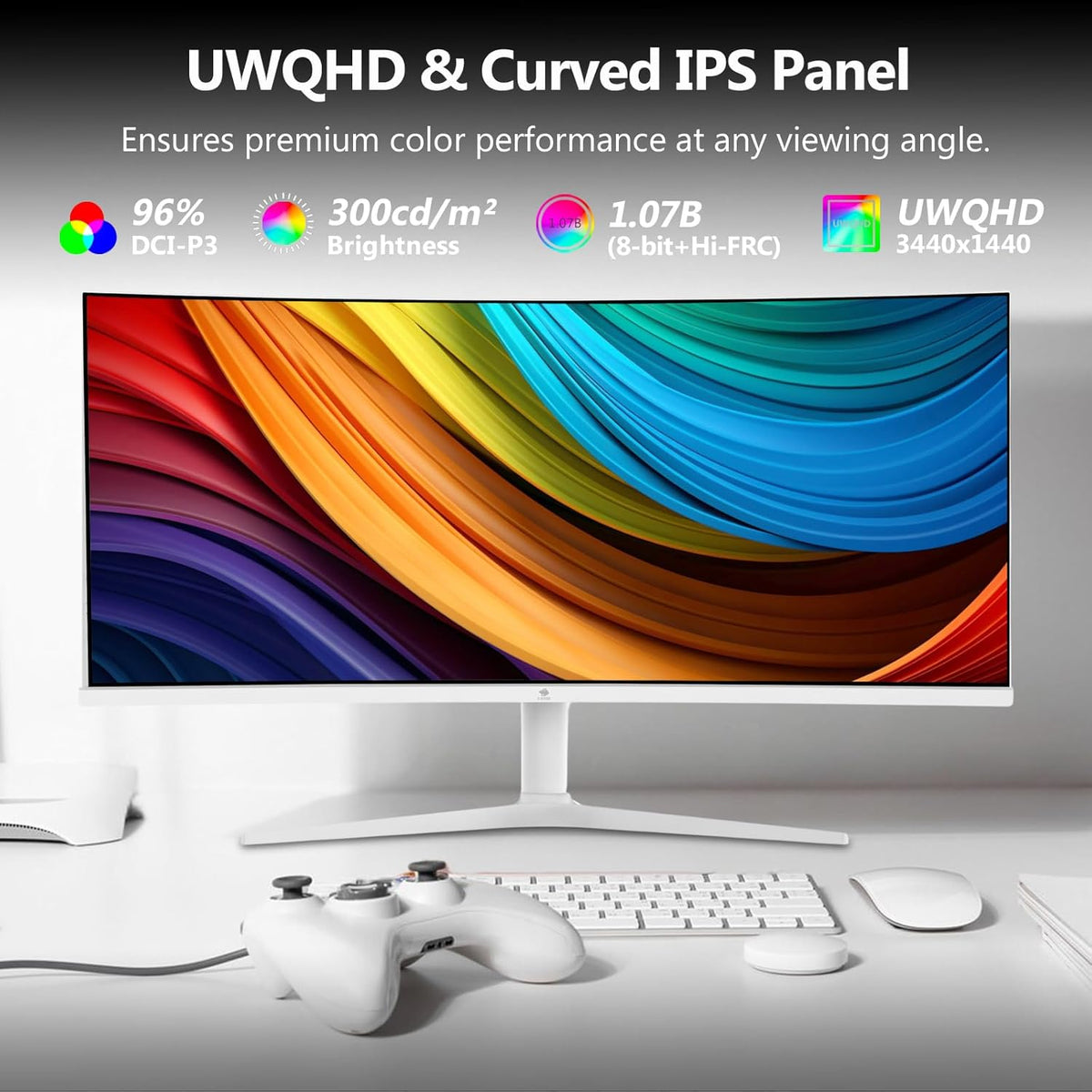 Z-Edge 34'' Curved Gaming Monitor White, 3440x1440, IPS, 165Hz (DP1.4×2), 1ms, 21:9, Height Adjustable/Tilt, Rotary, 100Hz (HDMI2.0×2), FreeSync, VESA (DP cable included)
