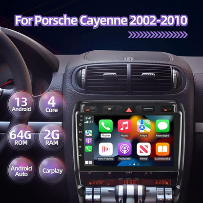 NHOPEEW Android 13 autoradio voor Porsche Cayenne 2002-2010 met Apple Carplay en Android Auto 9 inch touchscreen 2+64G autoradio GPS navigatie Hi-Fi + AHD achteruitrijcamera en microfoon