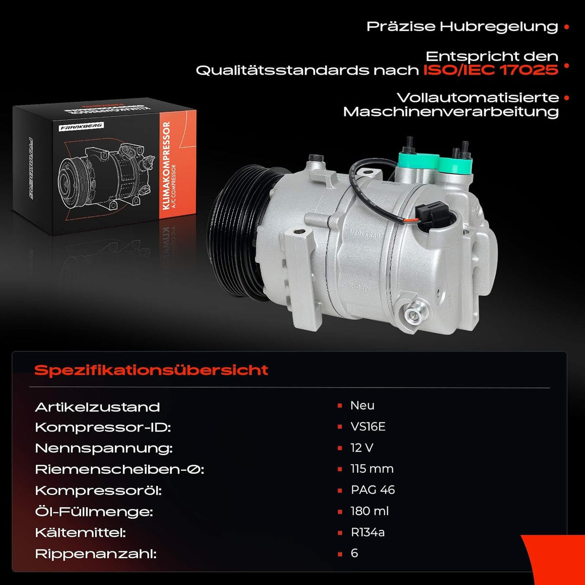 Frankberg ACP657000P Airconditioning Airconditioning Airconditioning Magnetische koppeling Compressor voor airconditioning Vervanging # ACP657000P